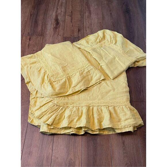 Pottery Barn Green Row Linen Ruffle Crochet Duvet Cover & Shams Full Queen Marig - Picture 5 of 10